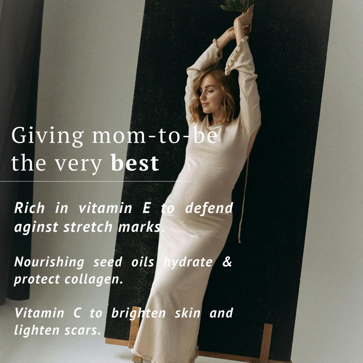 Pregnant woman applying Promise Prenatal skincare for daily care