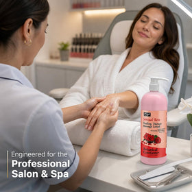 PRO NAIL Healing Therapy lotion at the manicure station assists precise nail prep.