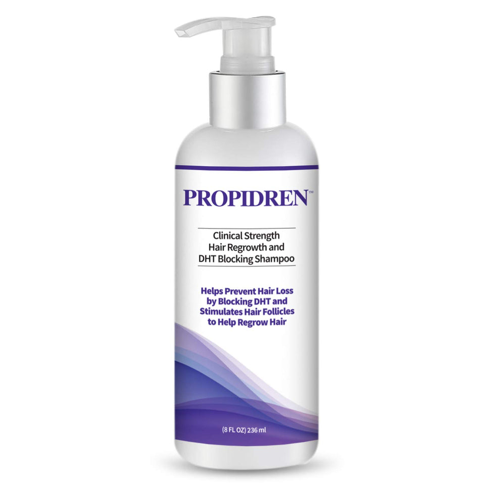 Pronexa Propidren shampoo label showcases botanical ingredients for scalp nourishment.
