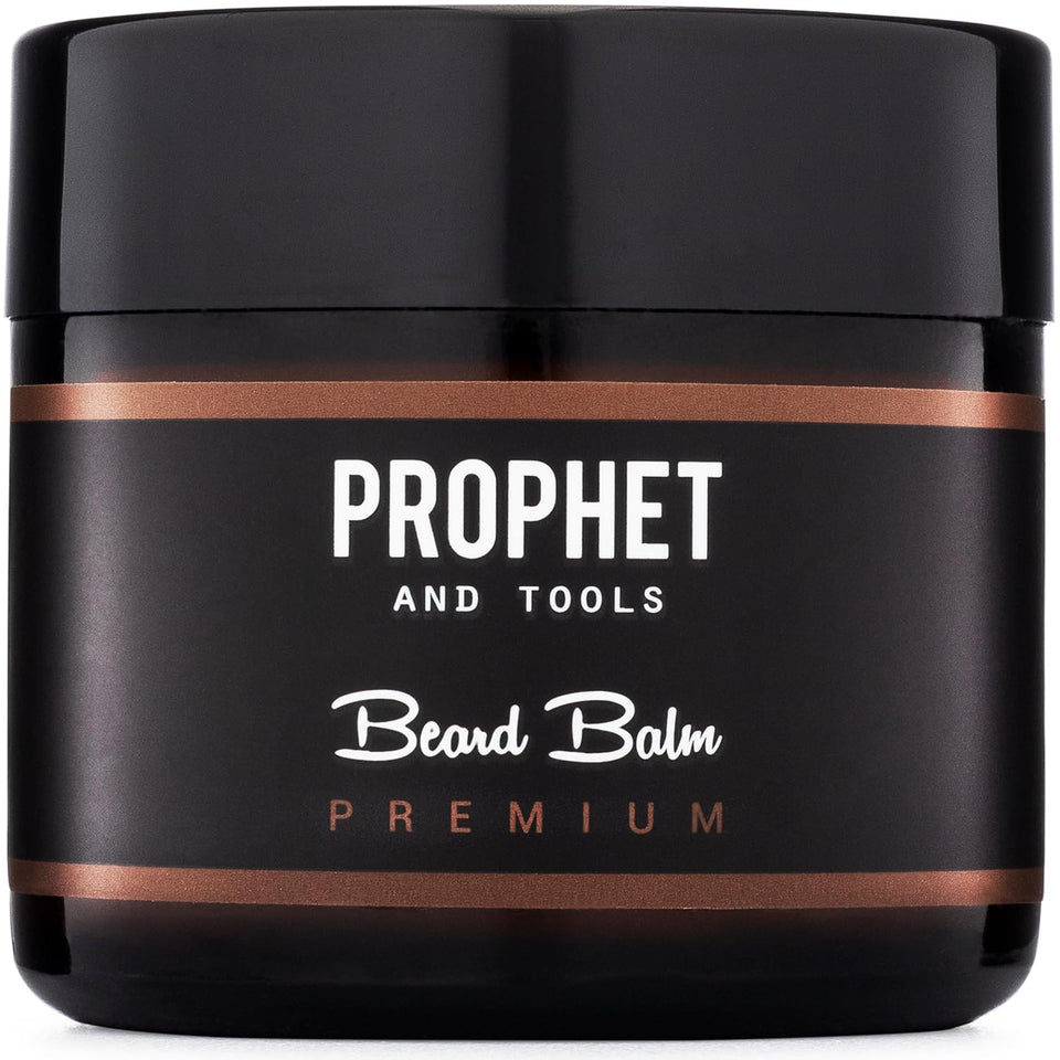 Prophet and Tools beard balm jar closeup showing smooth texture for easy styling