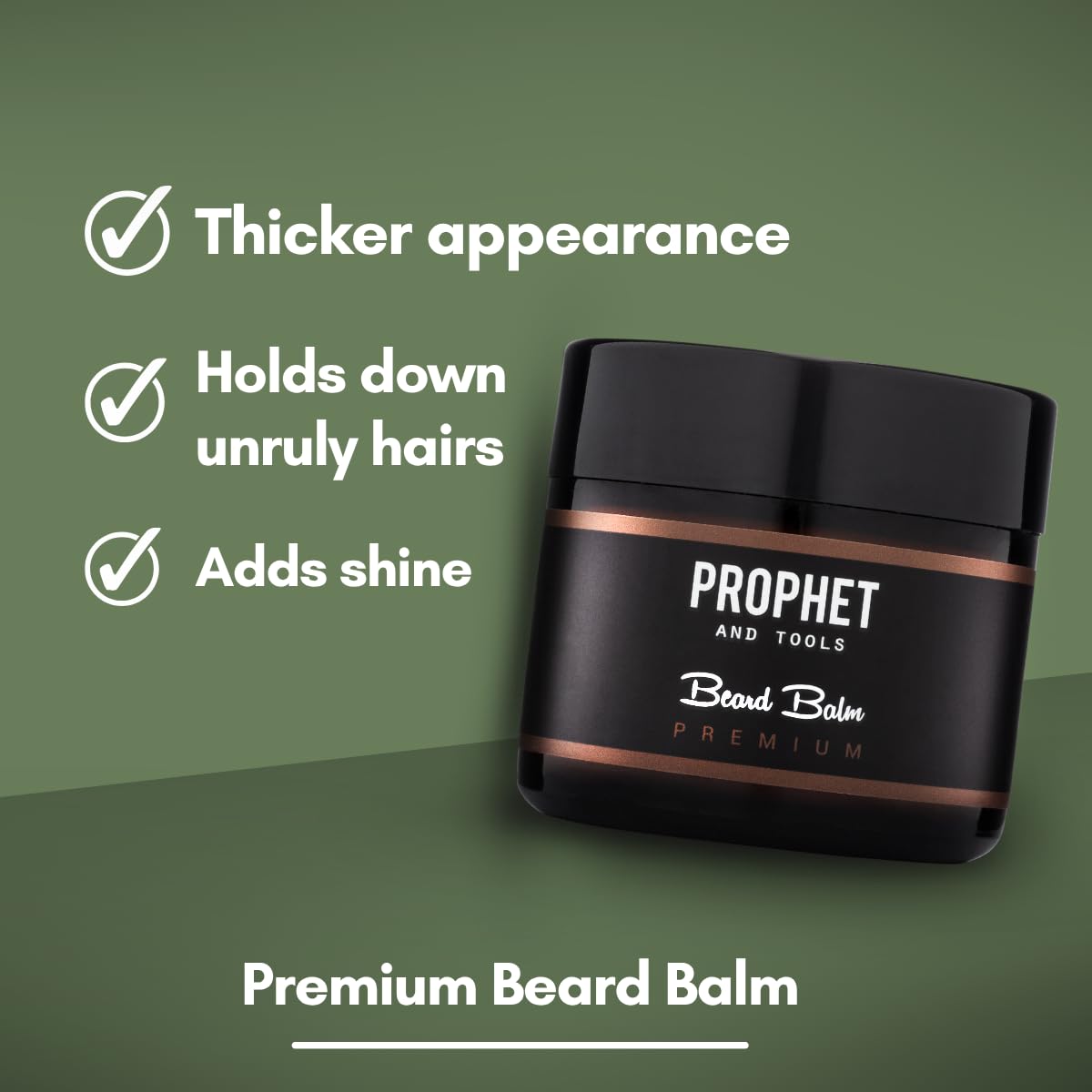 Prophet and Tools beard balm packaging showcases premium ingredients