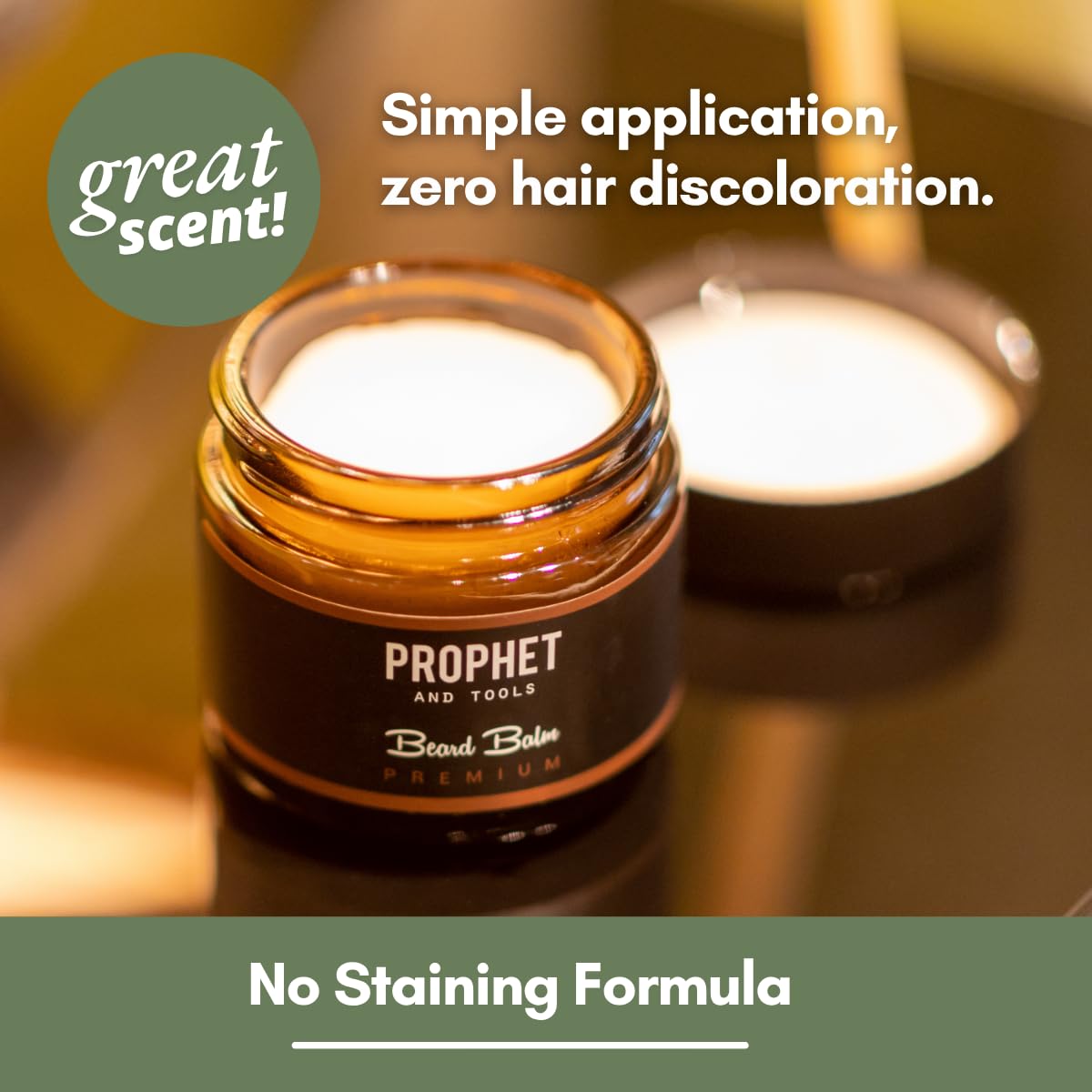 Prophet and Tools beard balm translucent finish leaves no residue
