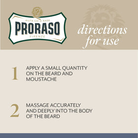 Proraso Azur Lime balm massaged into beard for smoother growth.