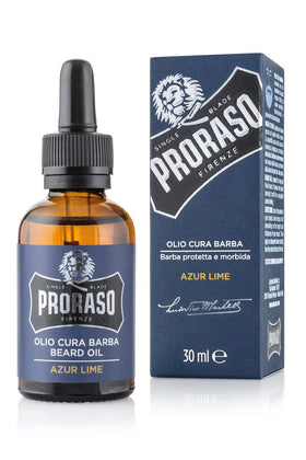 Proraso Azur Lime Beard Oil bottle with dropper for smooth conditioning.