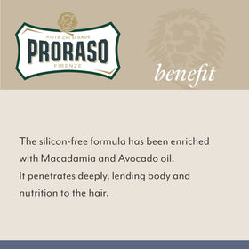 Proraso close-up of avocado, macadamia, walnut oils for beard softness.