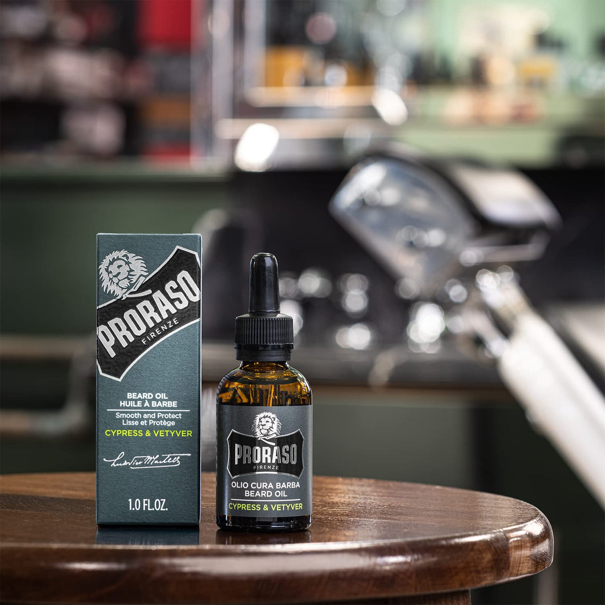 Proraso Cypress Vetiver oil used in daily grooming for a smooth beard.