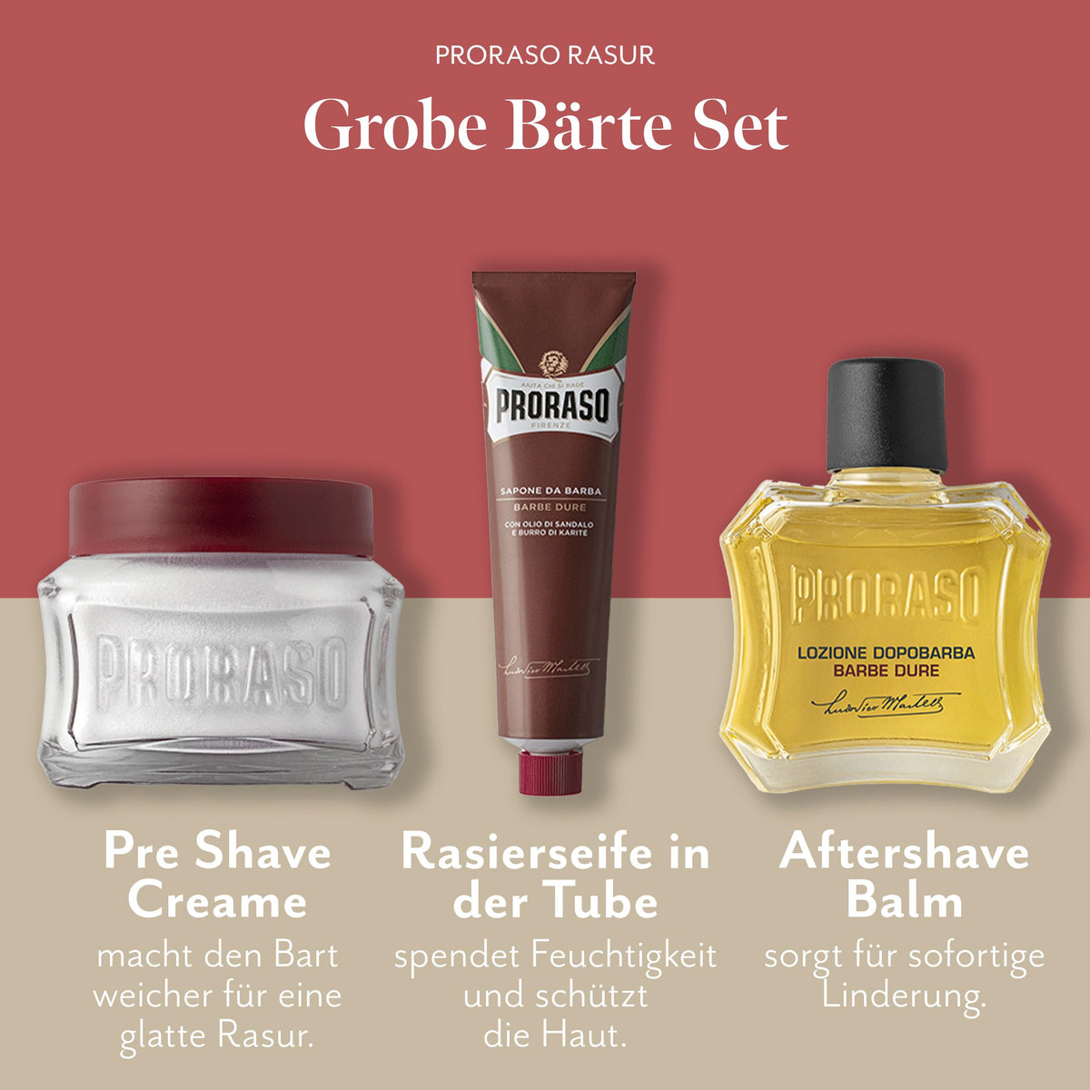 Proraso pre-shave cream texture ready to apply for softening stubble.