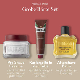 Proraso pre-shave cream texture ready to apply for softening stubble.