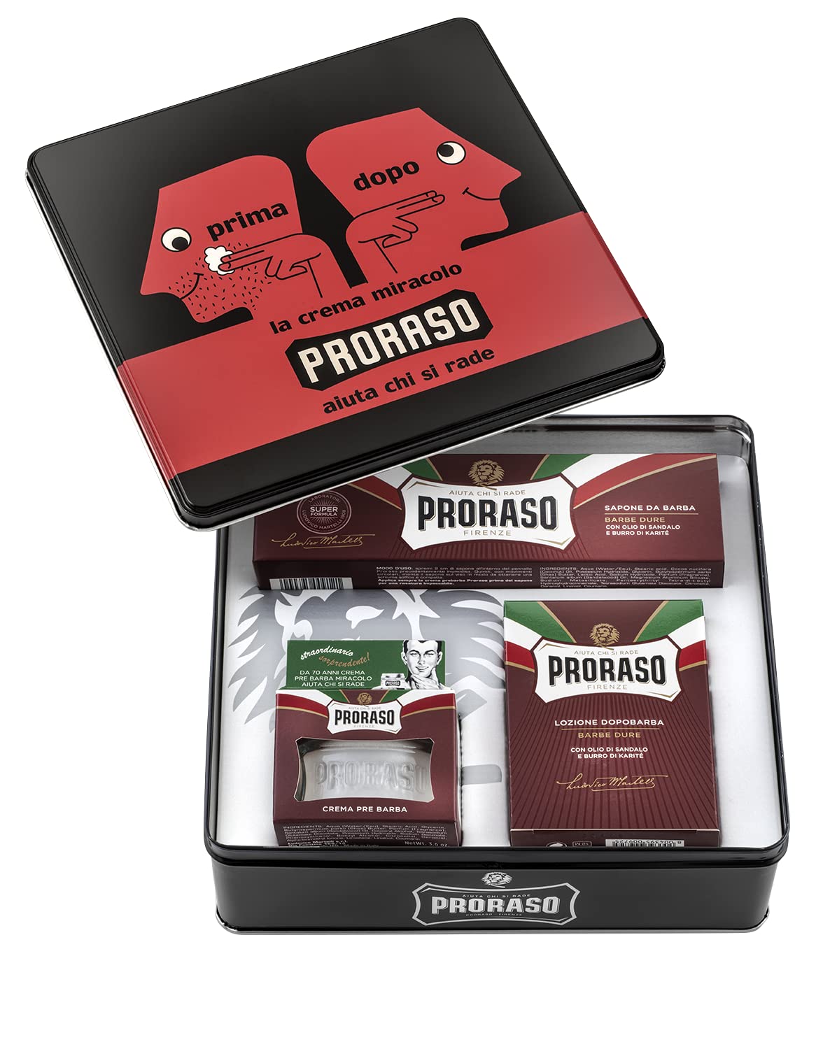 Proraso Vintage Dopo tin front view, a collectible grooming gift.