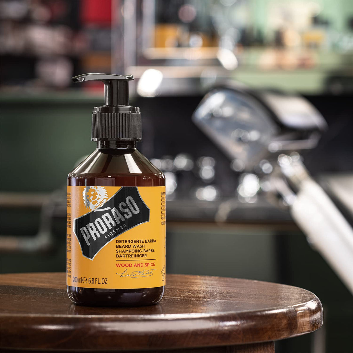 Bathroom shelf with the 6.8oz Proraso bottle ready to groom