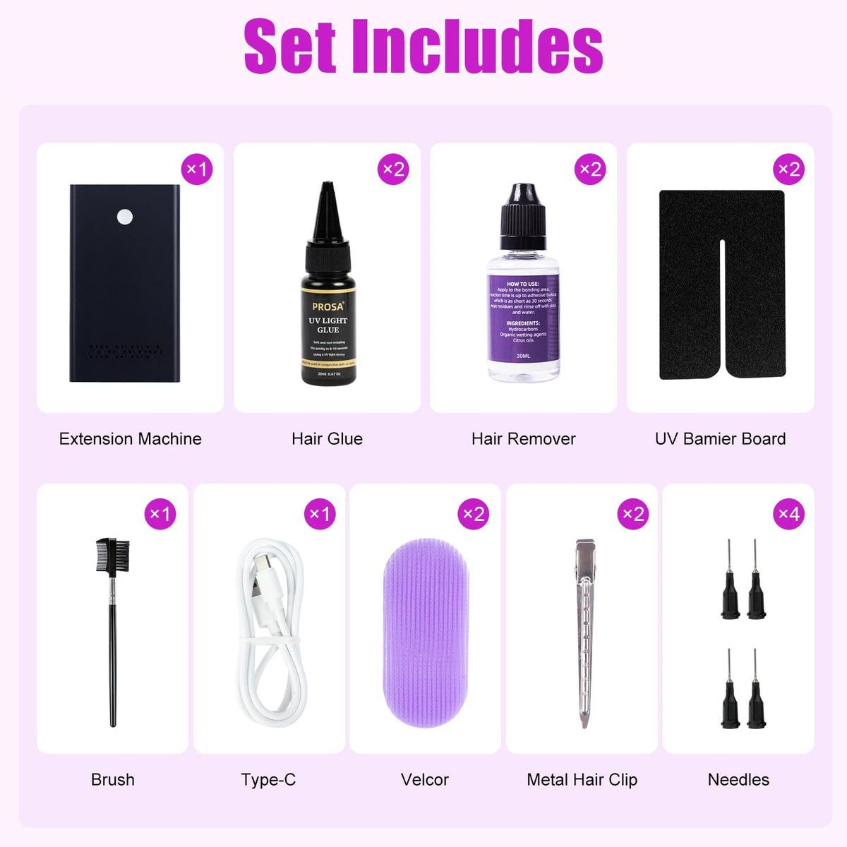 Prosa UV light hair clip two black keeps extensions secure during use