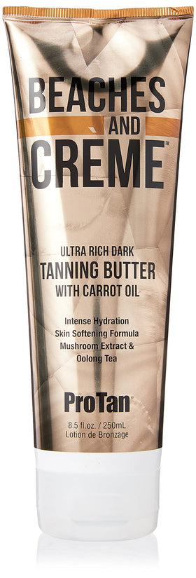 ProTan BEACHES and CREME butter bottle demonstrates deep hydration for a smoother, more even tan.