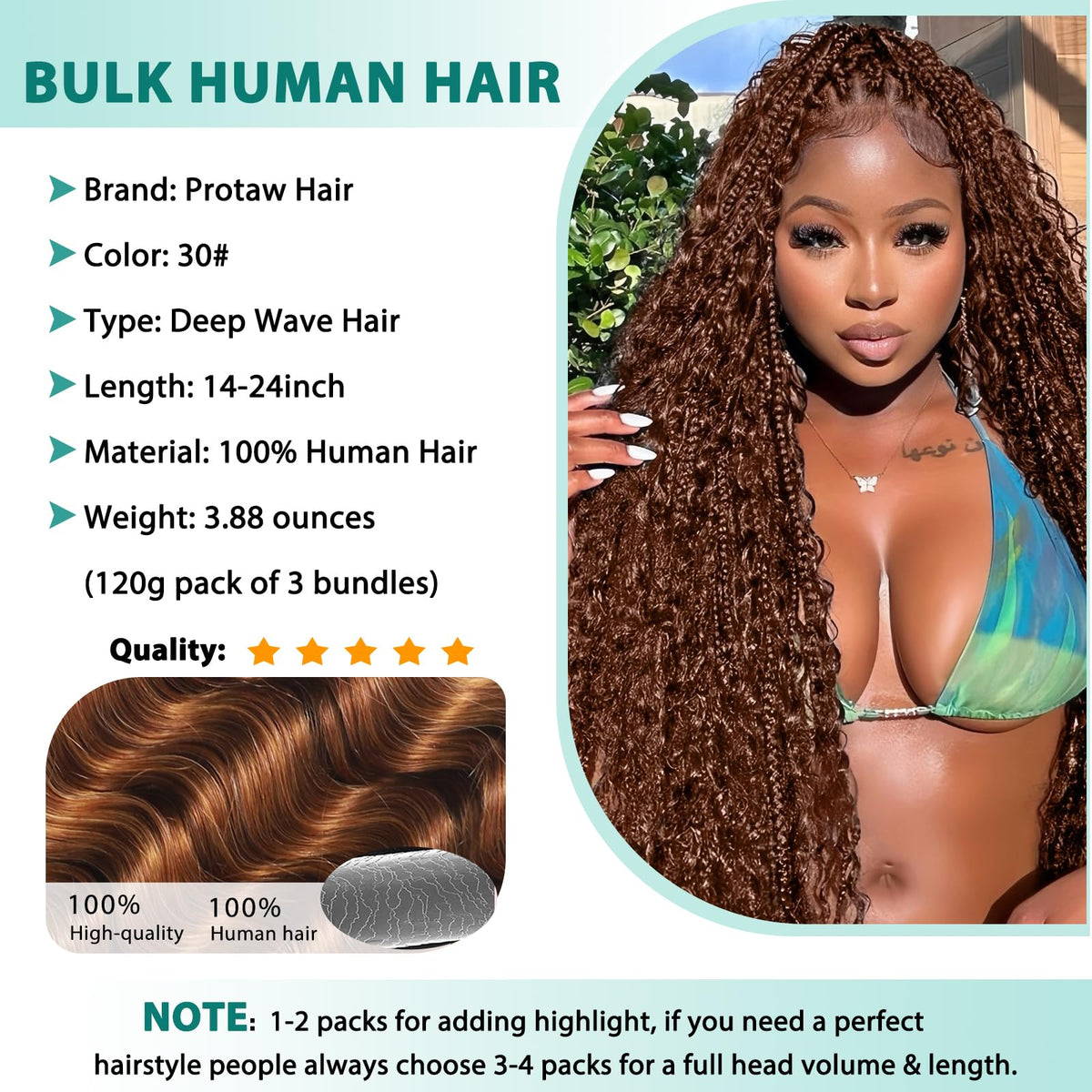 Protaw boho braids 20in deep wave texture enhances movement.