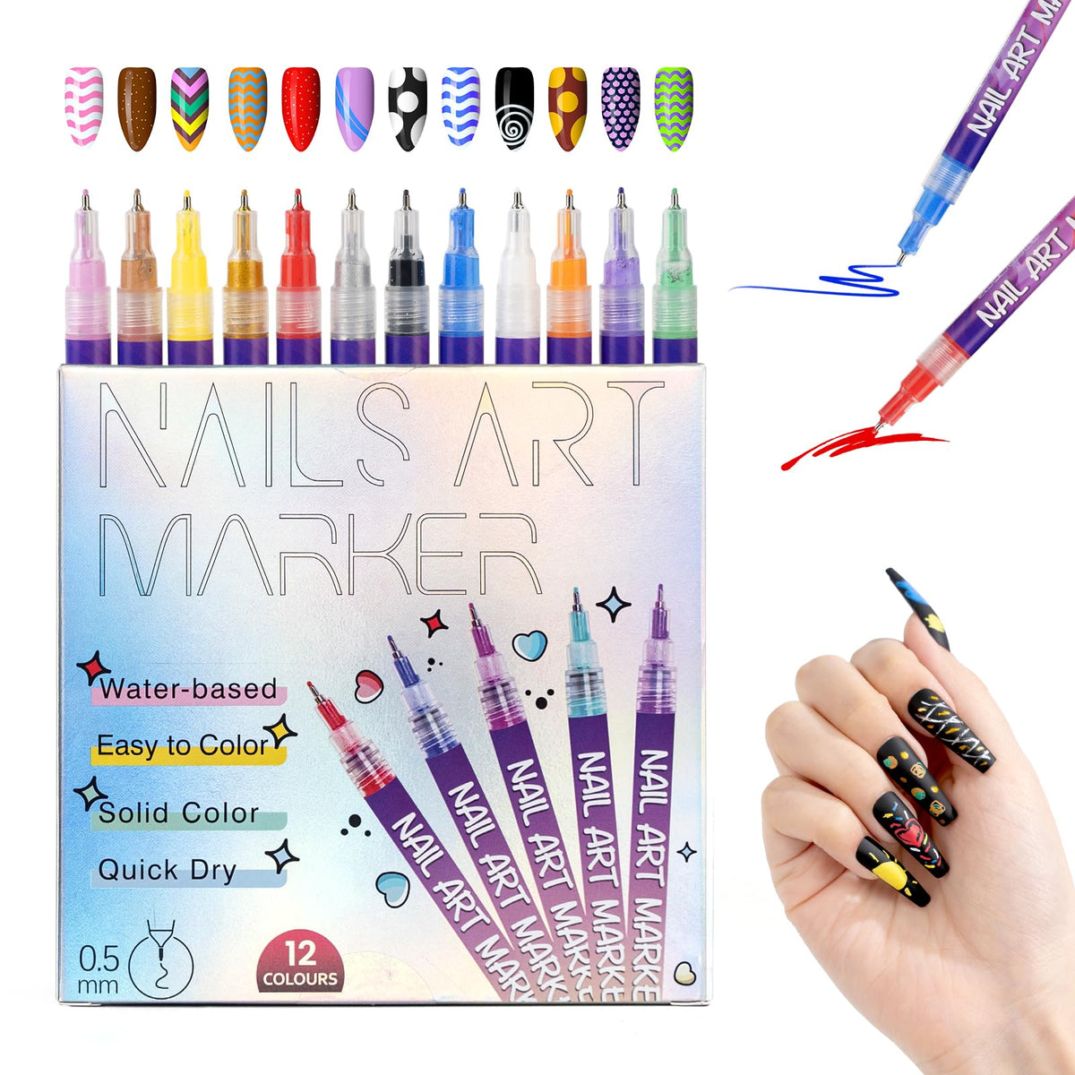 PROTECTMETER nail art pen 0.5mm tip enables precise outlines on natural nails.