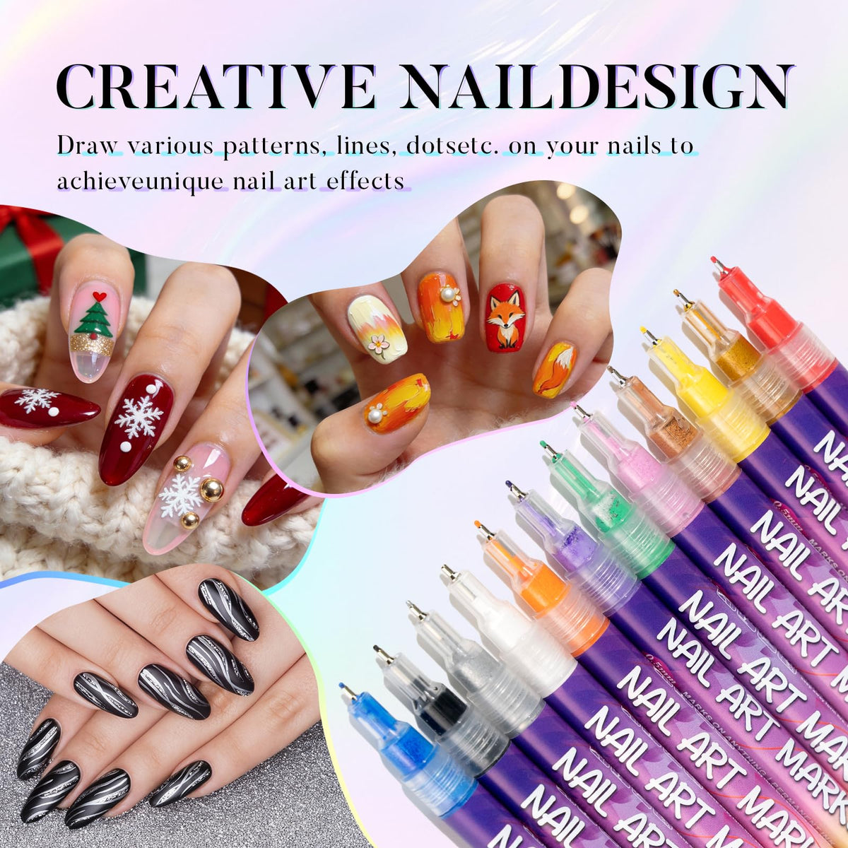 PROTECTMETER nail art pen with 12 vibrant colors for quick, streak-free designs.