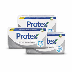 Protexx antibacterial bar soap deep clean 3-pack for daily, refreshing showers.