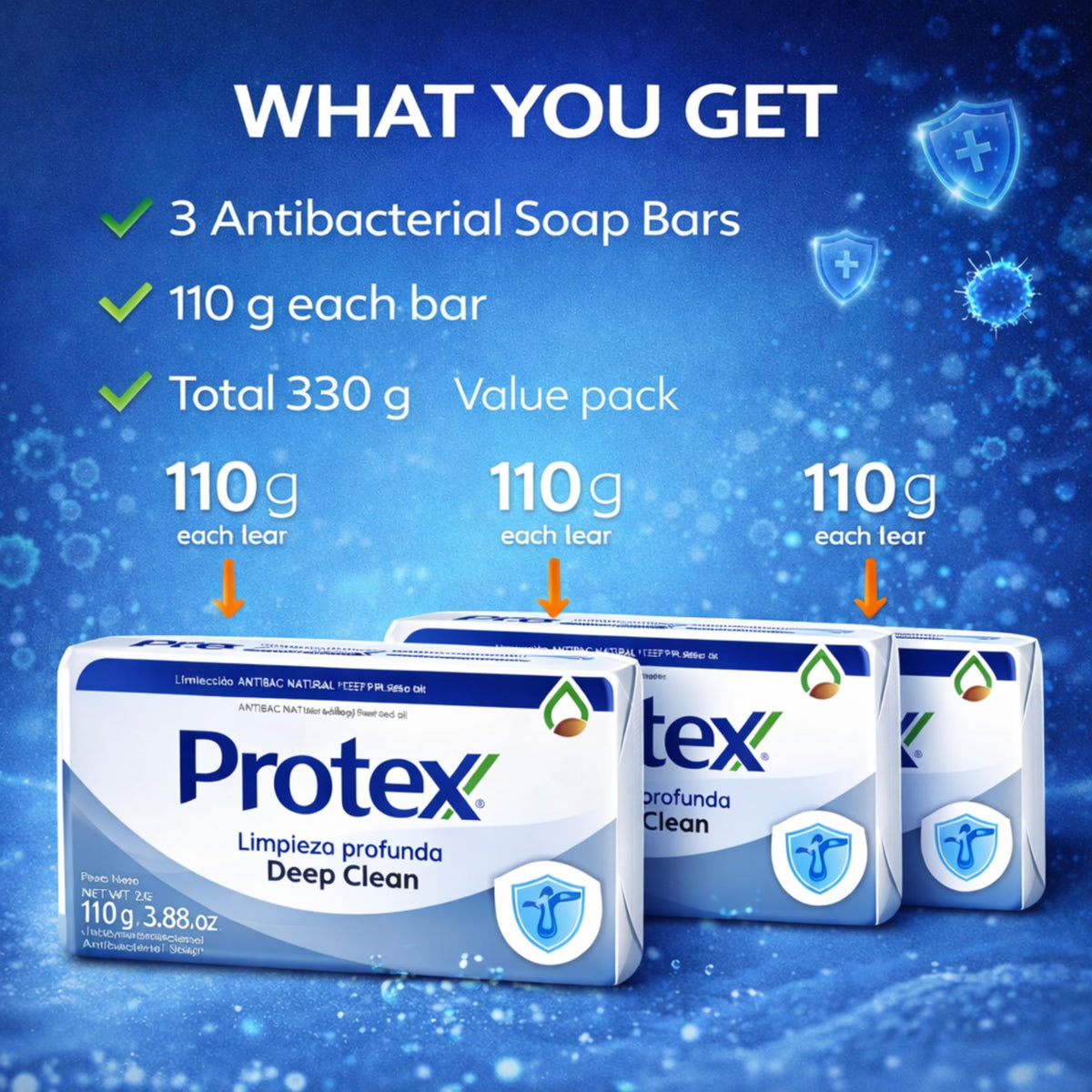 Protexx antibacterial bar soap Nutri Protect omega-3 3-pack nourishes skin.