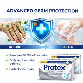 Display of Protexx antibacterial bar soap 3-pack for organized storage.