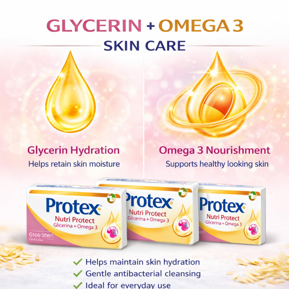 Protexx Oats + Prebiotics bar soap supports gentle cleansing.