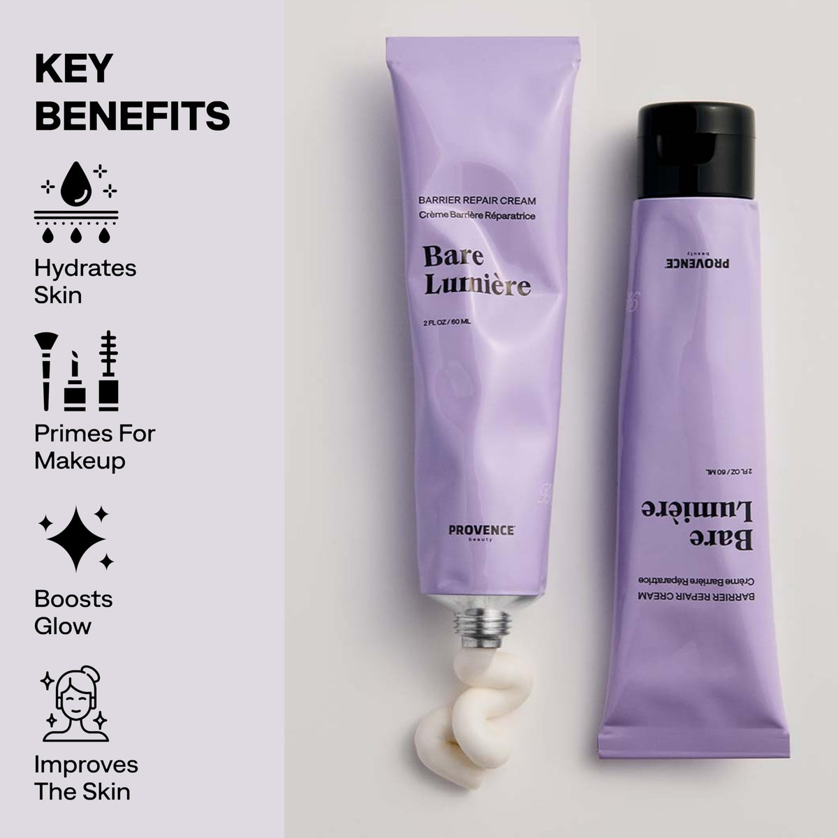 Provence Beauty BARE LUMIÈRE cream texture close-up highlighting rich hydration from Aloe vera.