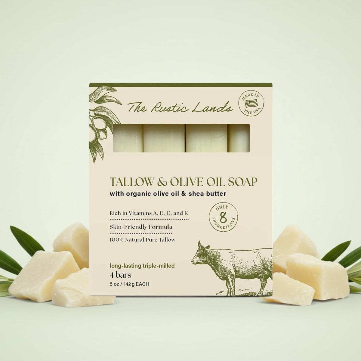 PROVENCE ESSENTIALS grass-fed tallow bar closeup shows a rich, moisturizing formula.