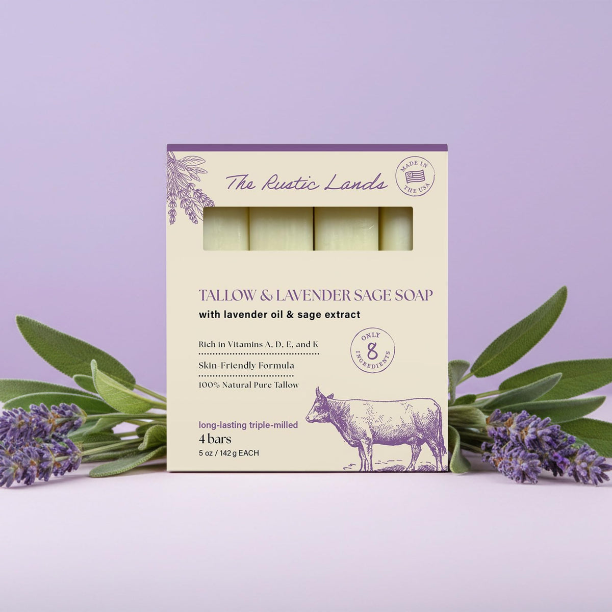 PROVENCE ESSENTIALS Lavender Sage bar close-up showing creamy lather for sensitive skin
