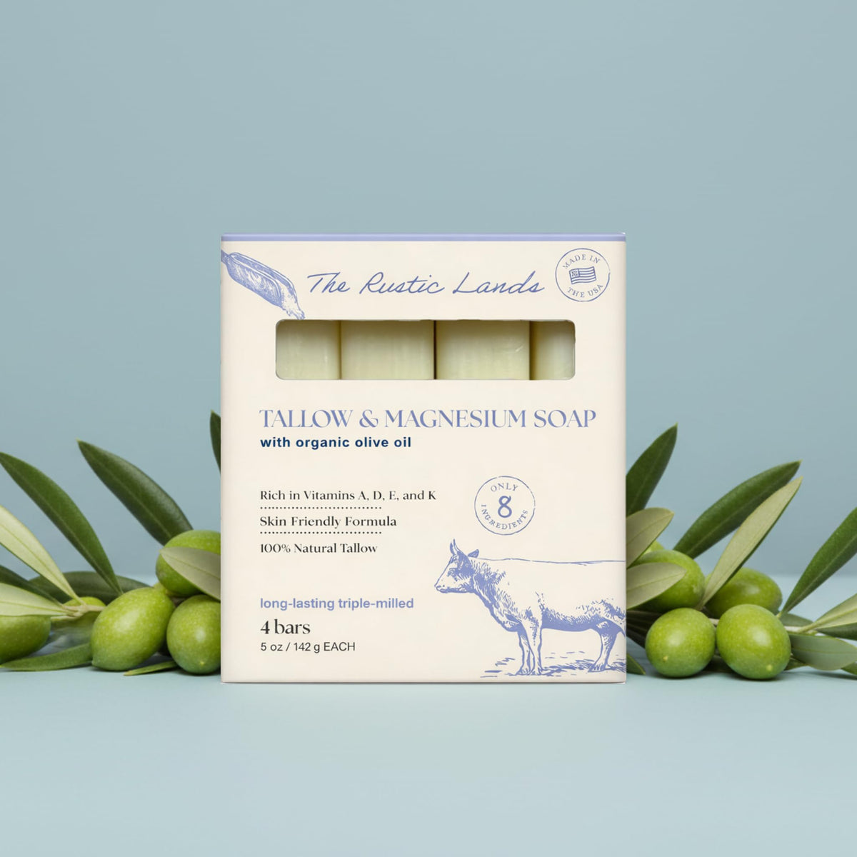 PROVENCE ESSENTIALS Rustic Lands soap close-up shows nourishing tallow texture.