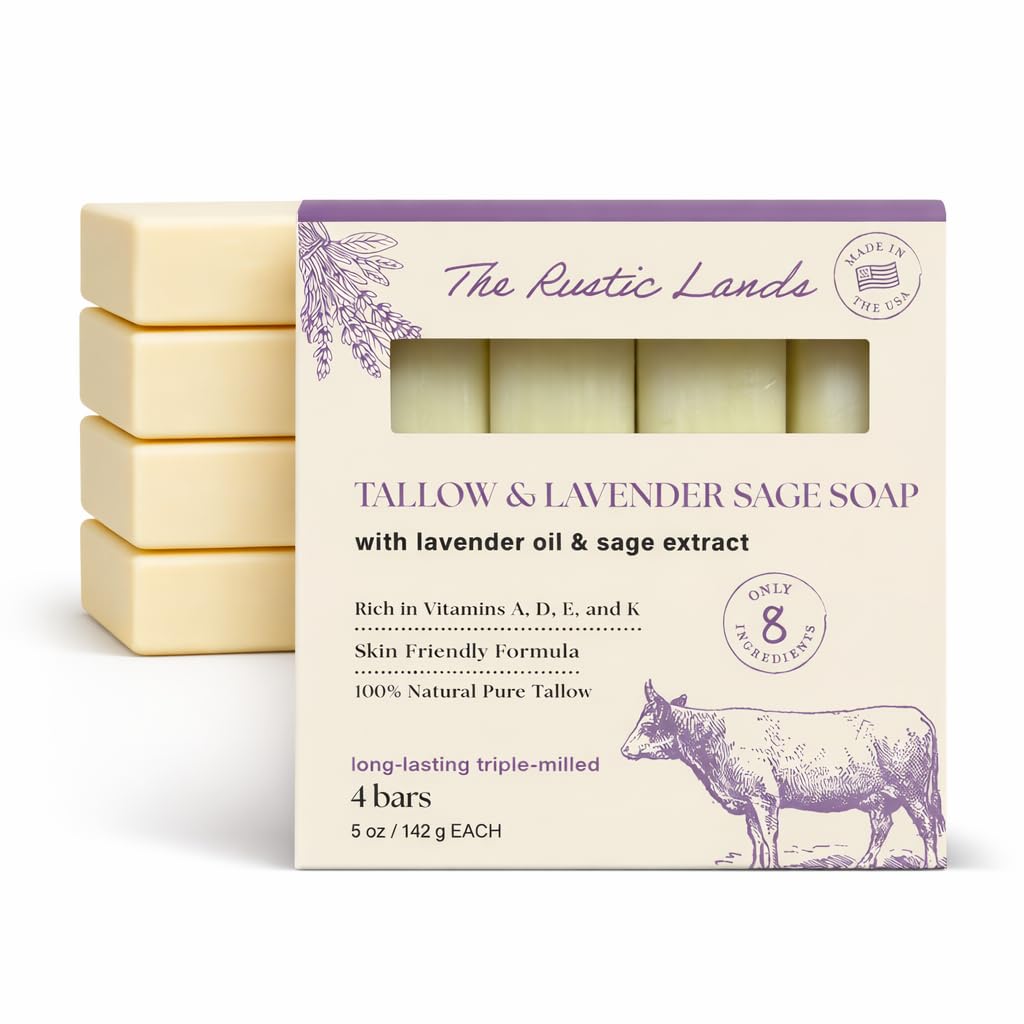 PROVENCE ESSENTIALS The Rustic Lands Lavender Sage soap bars stacked for moisturizing cleanse