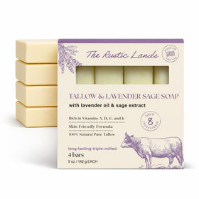 PROVENCE ESSENTIALS The Rustic Lands Lavender Sage soap bars stacked for moisturizing cleanse