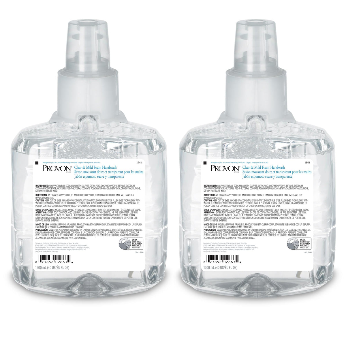 Provon LTX-12 clear and mild foam handwash bottle for gentle daily cleansing.