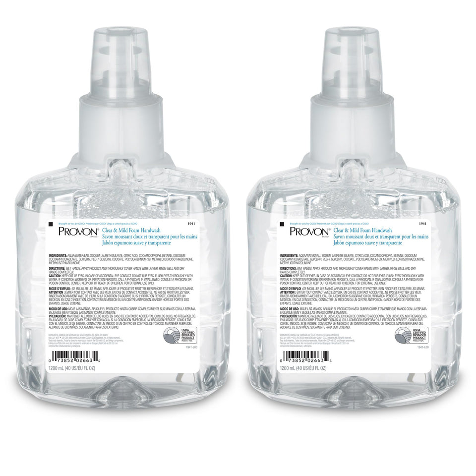 Provon LTX-12 clear and mild foam handwash bottle for gentle daily cleansing.