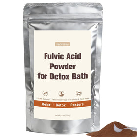 Provspro Fulvic Acid Detox Bath Powder 4oz packaging shows a clean, additive-free mineral soak