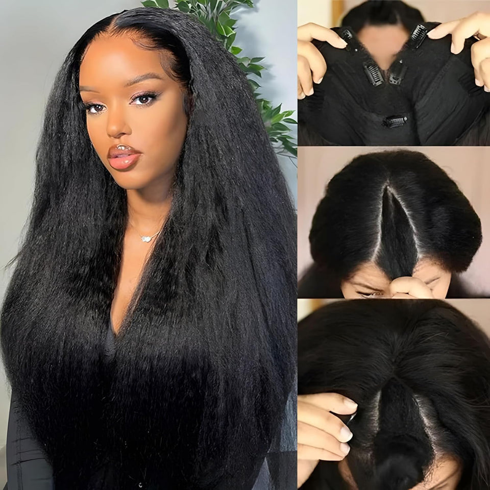 Prtyopp V Part Wig kinky straight 16-inch front view showing natural color and blend