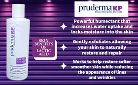 Pruderma KP lotion being applied to arm to soften bumps and texture.