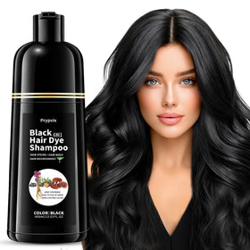 Prypvix Black Hair Dye Shampoo packaging highlights ammonia-free formula for gentle color.