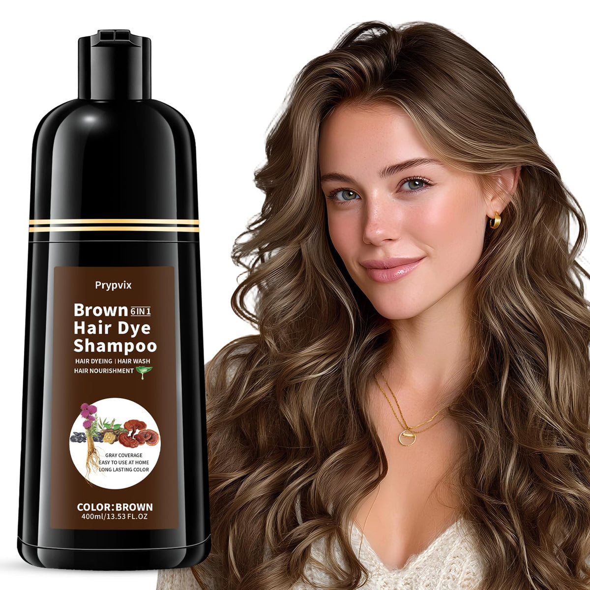 Prypvix brown hair dye shampoo covers gray in minutes for natural-looking color.