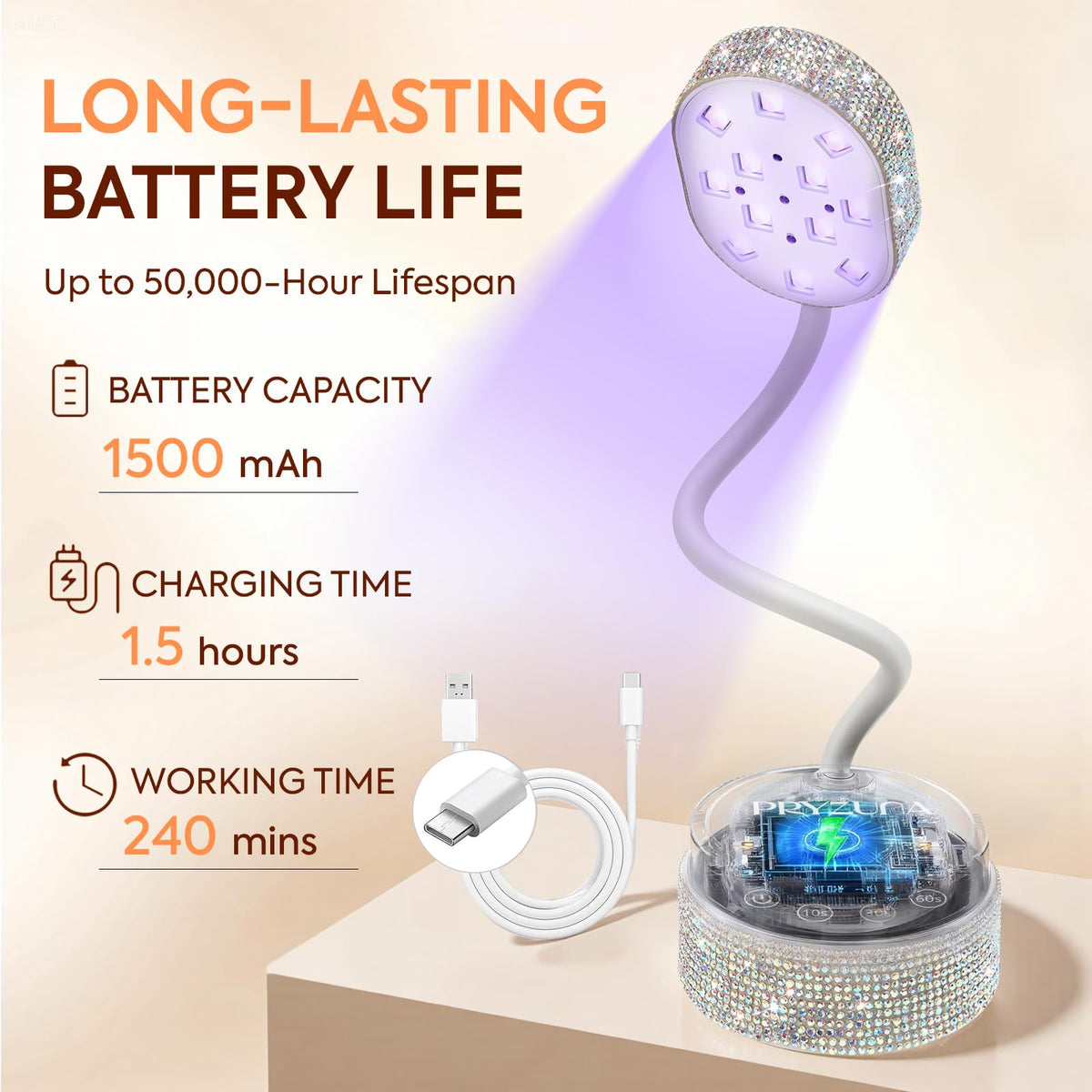 PRYZUNA UV LED Nail Lamp Diamond compact base supports hands-free use