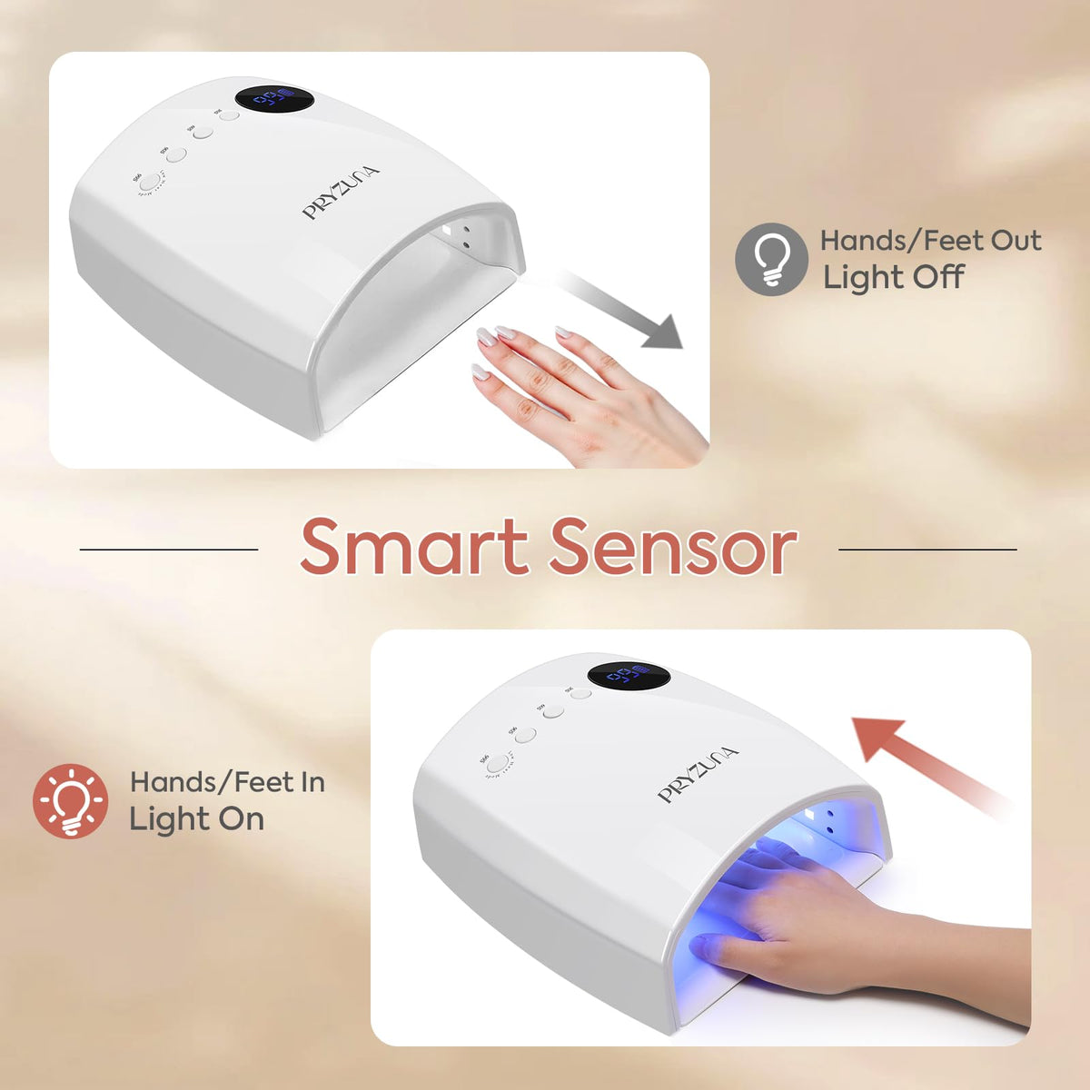 Pryzuna UV nail lamp in use with hands inside for even curing
