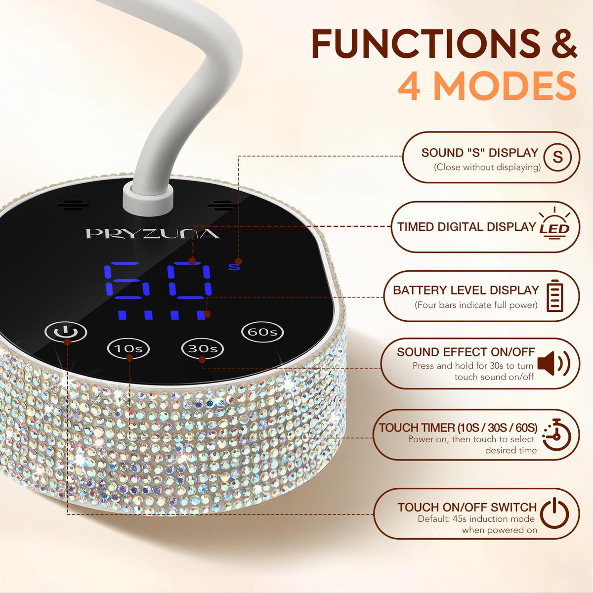 PRYZUNA UV LED Nail Lamp Diamond four timers for flexible sessions