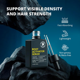 Psalmonica Root Activator on hair showing lightweight, non-greasy finish