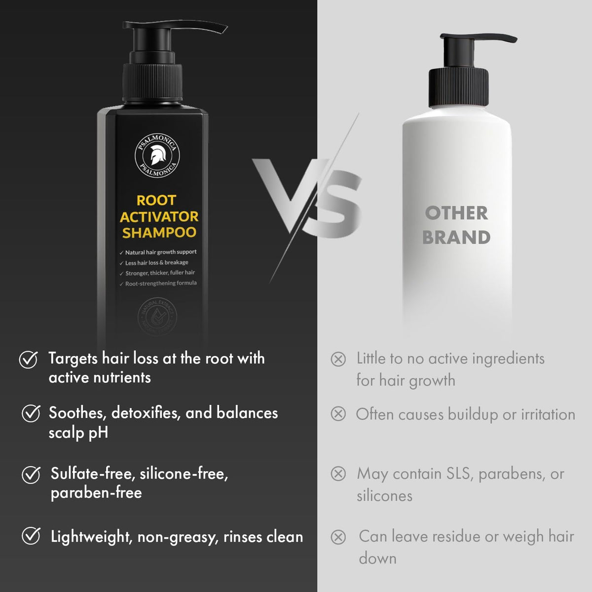 Psalmonica Root Activator Shampoo used by a man and woman for all hair types.