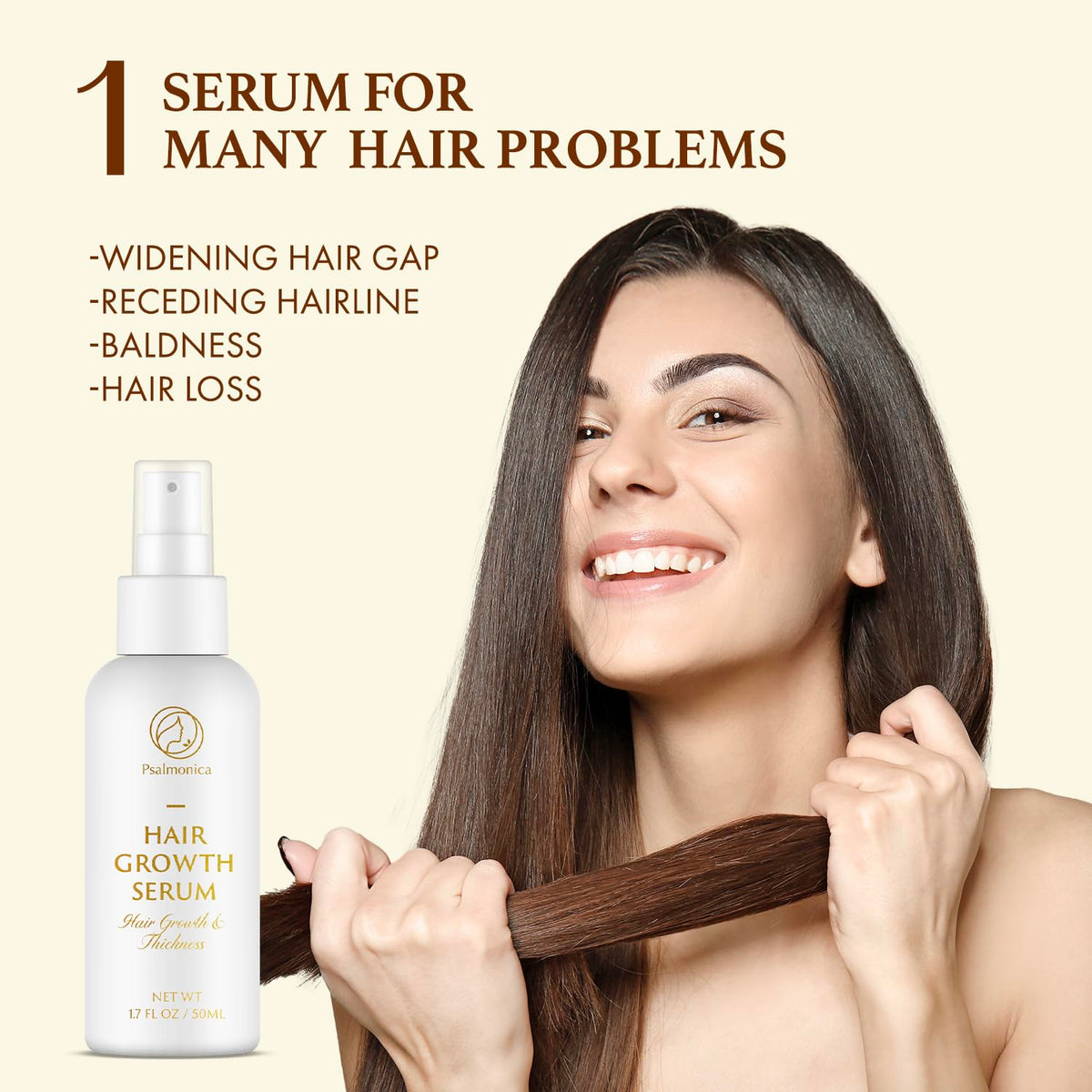 Psalmonica serum dropper releasing precise amount for targeted scalp nourishment.