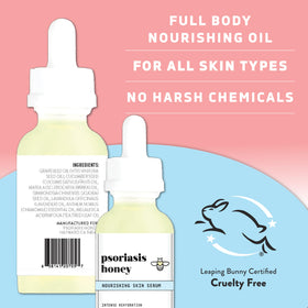 Psoriasis Honey Nourishing Serum packaging conveys premium, natural skincare appeal