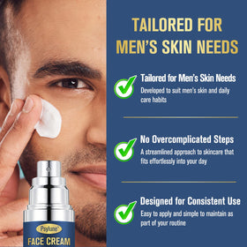 Psylune Men's Moisturizer applied on cheek for morning refresh.