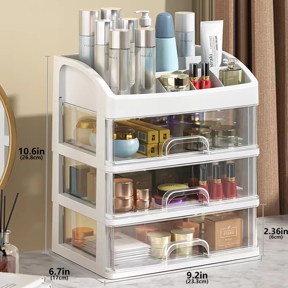 PTBSZCWY drawer organization makeup case displayed on a dresser to reduce clutter.