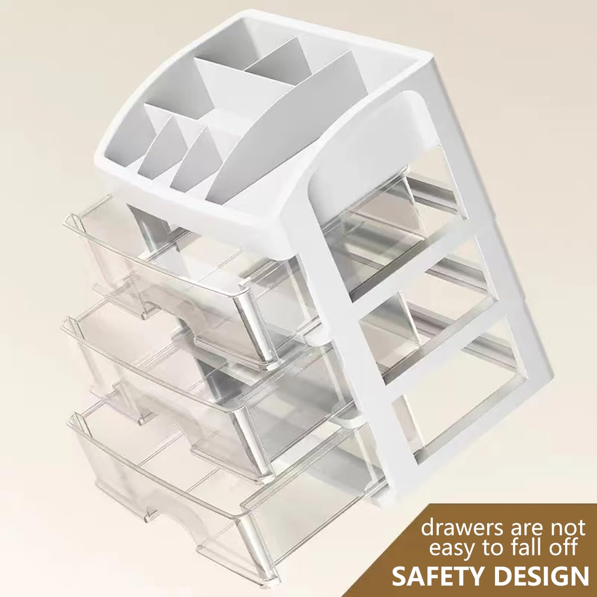 PTBSZCWY closeup of the top partition and drawers with cosmetics neatly arranged.