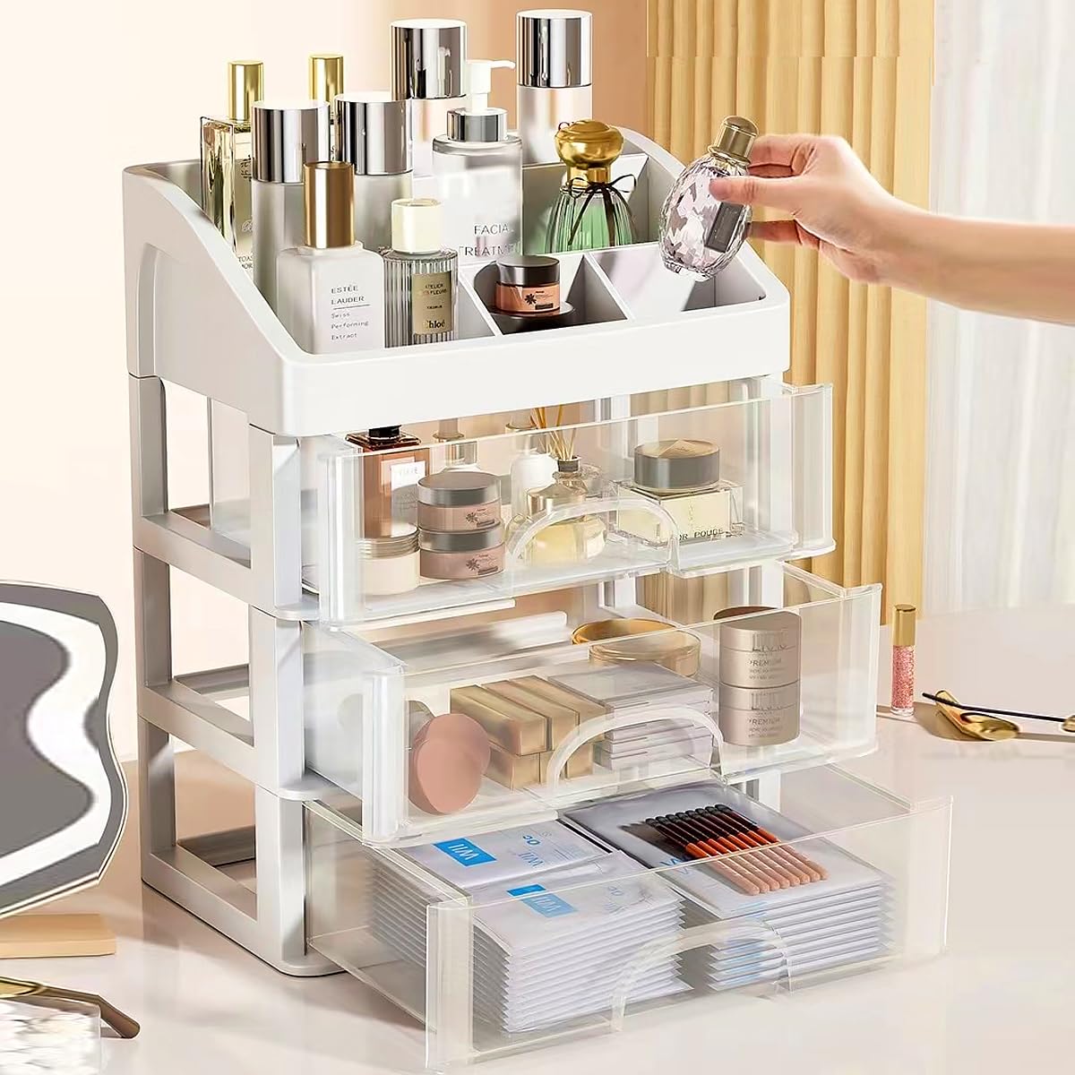 PTBSZCWY vanity organizer in white with front view for accessible storage.