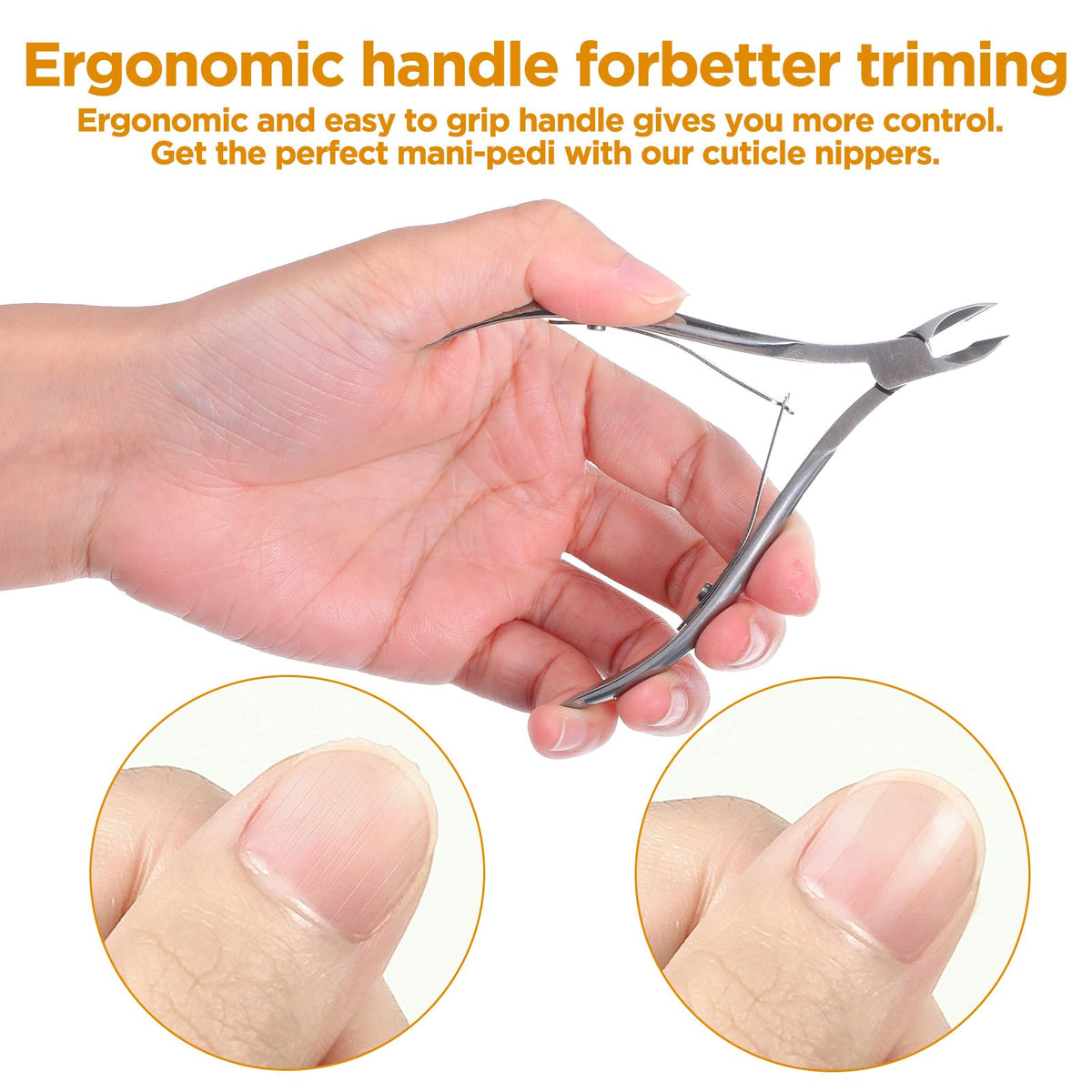 Ptwola ergonomic handle cuticle nippers for comfortable grip.