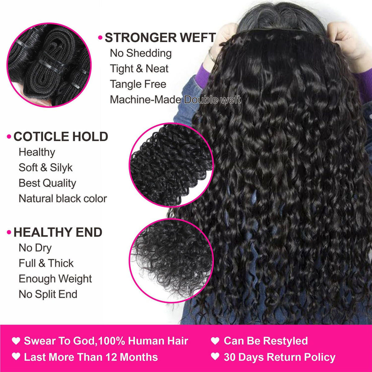 PUALL water wave bundles 22 inches with closure for versatile styling
