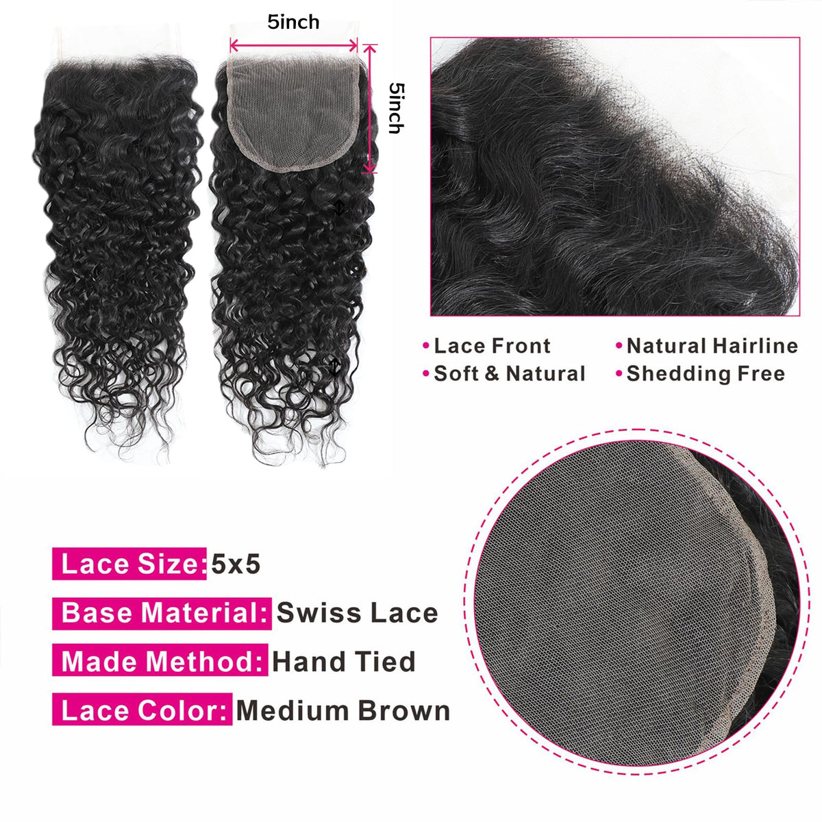 PUALL water wave bundles 24 plus 18 inches with closure for long layered looks